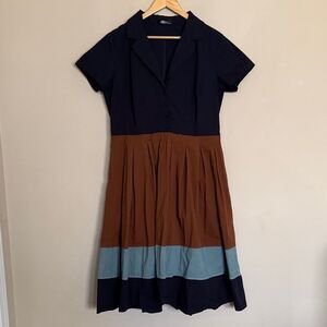 Eshakti Cotton Twill Navy Colorblock Midi Dress Short Sleeve size 18 Career Chic